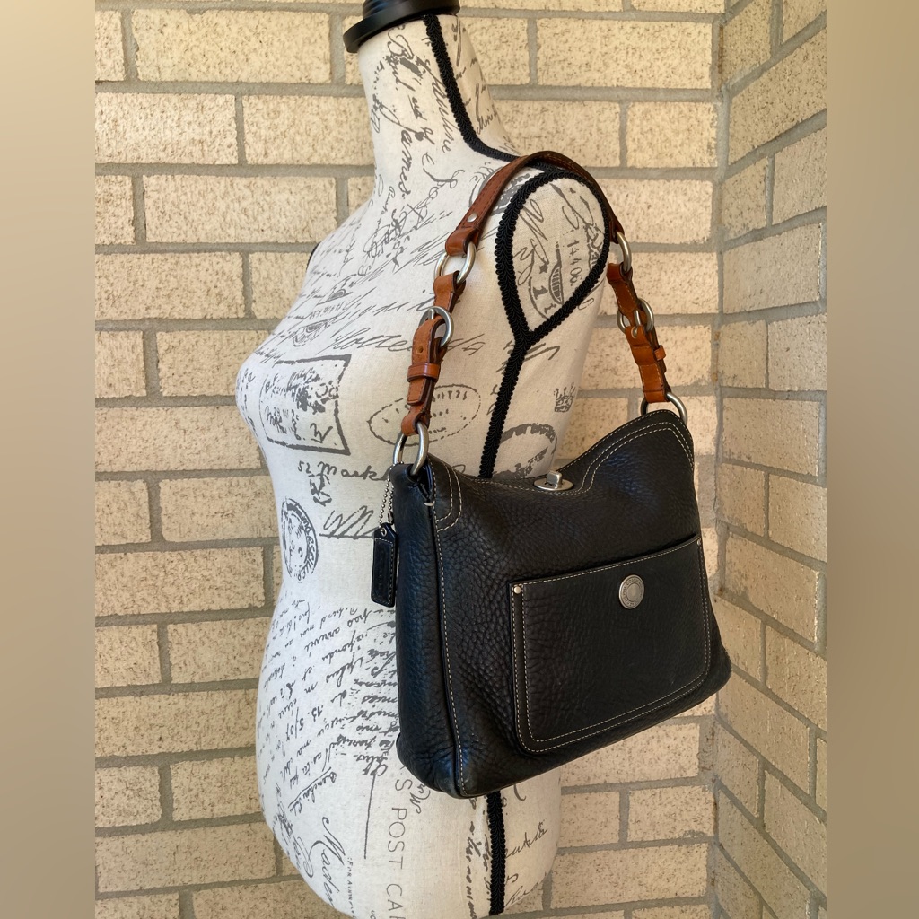 Vtg Coach Chelsea Turnlock Bag Black Pebbled Leather Fold Over Turn Lock Purse